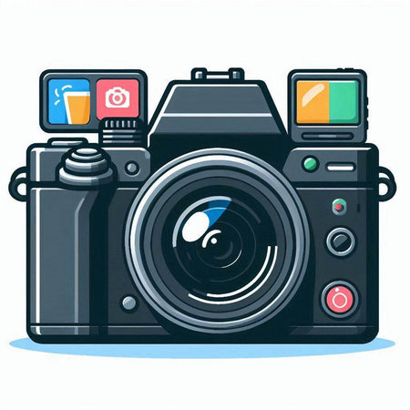 Photo camera isolated on white background. Vector illustration in cartoon style.のイラスト素材