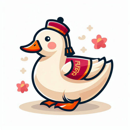 Vector illustration of a cute duck in the Chinese New Year of the Duck.のイラスト素材