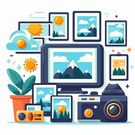 Photography and travel concept. Vector illustration in flat design style.のイラスト素材