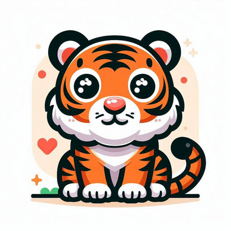 Cute cartoon tiger. Vector illustration of a tiger in flat style.のイラスト素材