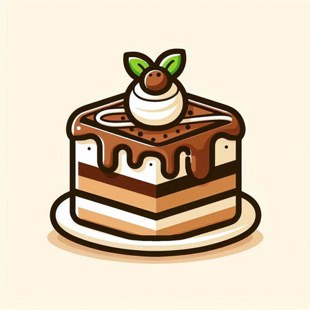 Piece of cake with cream and cherry on top, vector illustrationのイラスト素材