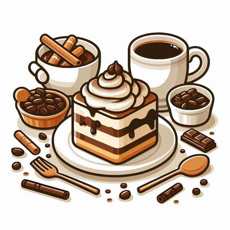 Coffee and cake on a white background. Vector illustration.のイラスト素材