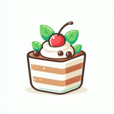 Cake with cherries on a white background. Vector illustration.のイラスト素材