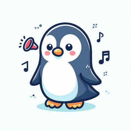 Cute penguin with music notes. Vector cartoon character illustration.のイラスト素材