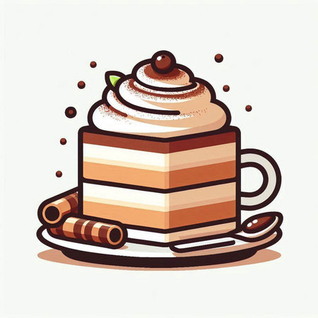 Coffee cup and cake with whipped cream. Vector illustration.のイラスト素材