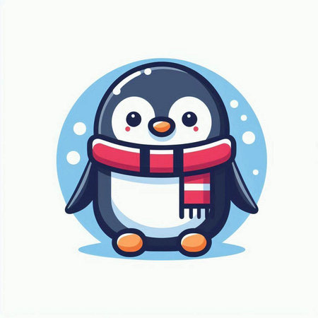 Cute penguin wearing scarf and hat. Cartoon vector illustration.のイラスト素材