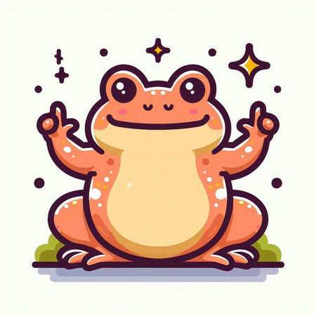 Cute cartoon frog sitting on the grass. Vector illustration of a frog.のイラスト素材