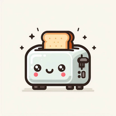 Cute toaster character. Vector flat cartoon kawaii illustrationのイラスト素材