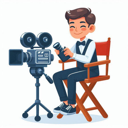 Cinema director with camera. Vector illustration in cartoon style.のイラスト素材