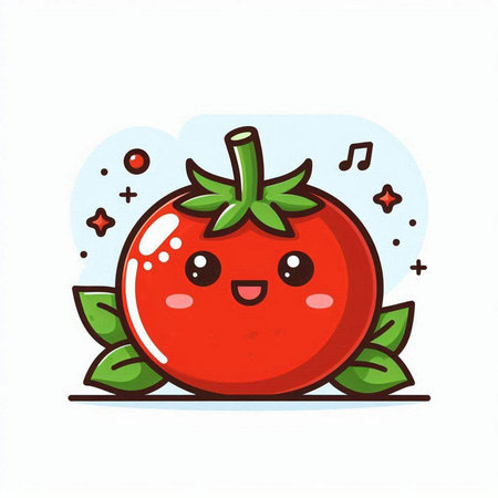 Cute kawaii tomato character on white background. Vector illustration.のイラスト素材