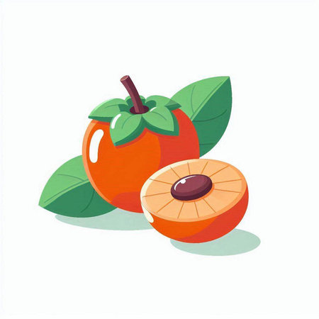 Illustration of persimmon fruit with leaves on a white backgroundのイラスト素材