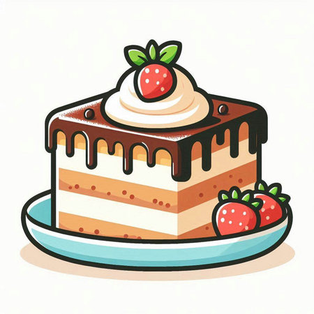 Illustration of a cake with cream and strawberries on a white backgroundのイラスト素材
