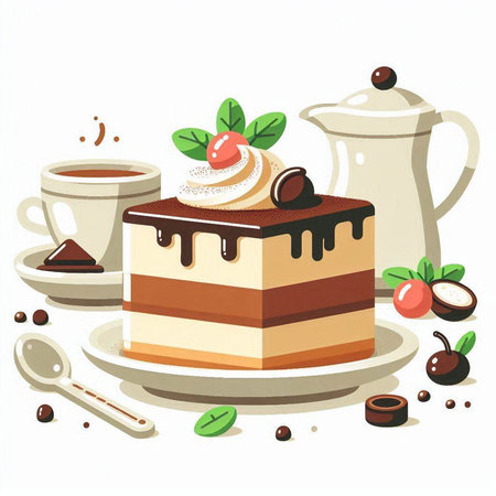 Coffee and cake. Vector illustration on a white background.のイラスト素材