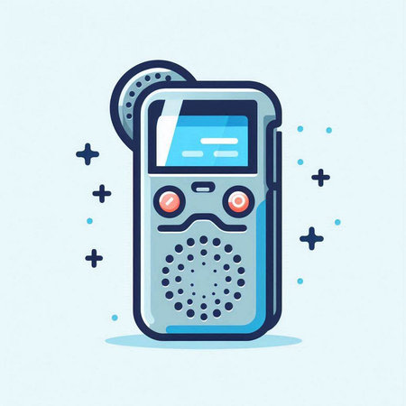 Retro portable radio player. Vector illustration in flat cartoon style.のイラスト素材