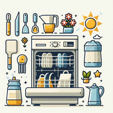 Kitchen utensils and appliances. Vector illustration in flat styleのイラスト素材