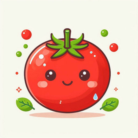 Cute kawaii tomato character with smiling face, vector illustrationのイラスト素材