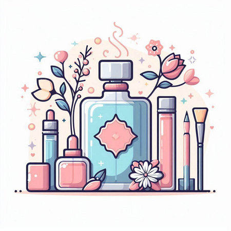Cosmetics set with beauty products. Vector illustration in cartoon style.のイラスト素材