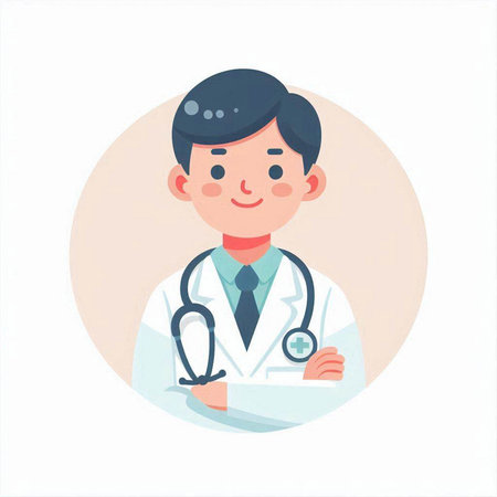 Doctor with stethoscope. Male character in flat style. Vector illustration.のイラスト素材