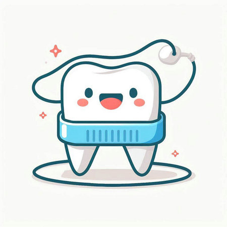 Cute cartoon tooth with a stethoscope. Vector illustration.のイラスト素材