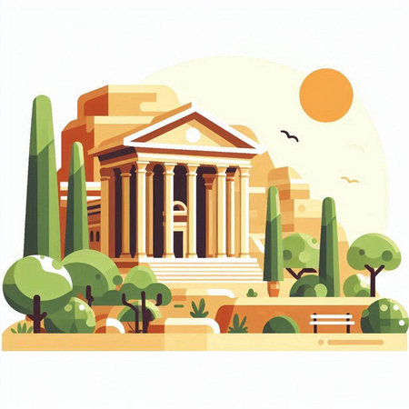 Athens Greece, ancient greek temple. Vector illustration in flat styleのイラスト素材
