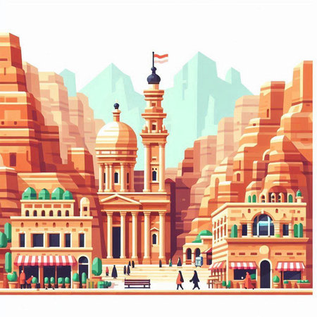 Cairo, Egypt. Famous Egyptian landmarks. Vector Illustration.のイラスト素材