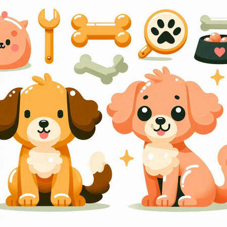 Cartoon dog icon set. Vector illustration of cute cartoon dog icon set.のイラスト素材