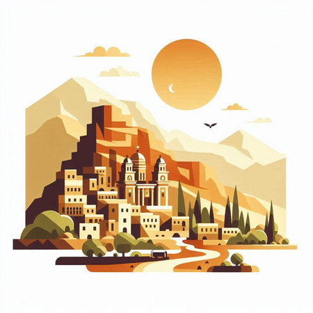 Ancient city of Khajuraho. India. Vector illustration.のイラスト素材