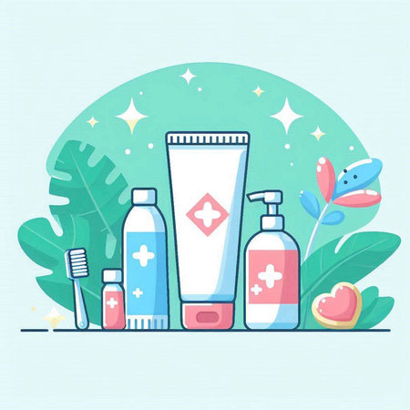 Cosmetics and body care. Vector illustration in flat design style.のイラスト素材