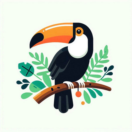 Toucan bird on a branch. Vector illustration in flat style.のイラスト素材