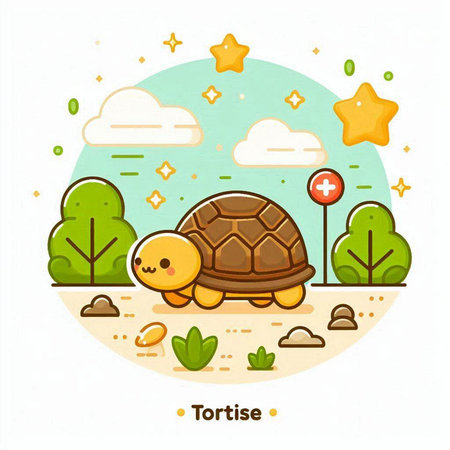 Tortoise in the park. Cute cartoon vector illustration.のイラスト素材