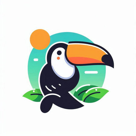 Toucan icon, vector illustration in flat style. Cartoon toucan.のイラスト素材