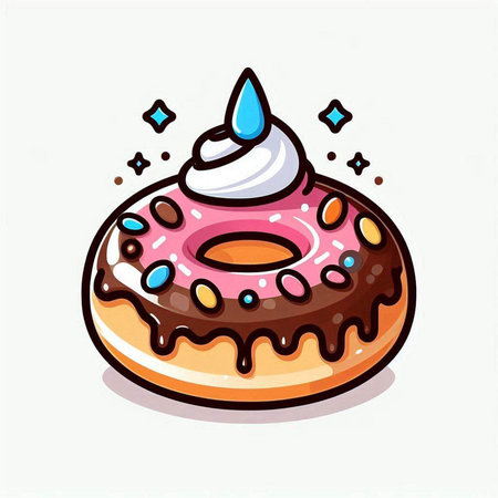 Illustration of a donut with sprinkles on a white backgroundのイラスト素材