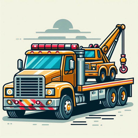 Vector illustration of a tow truck with a crane in a flat style.のイラスト素材