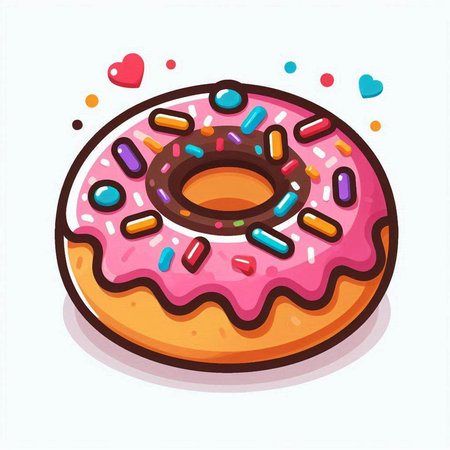 Donut with pink glaze and sprinkles. Vector illustration.のイラスト素材