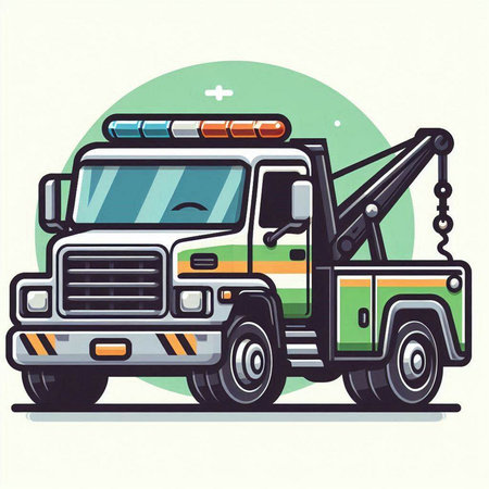Cartoon image of a tow truck with crane. Vector illustration.のイラスト素材