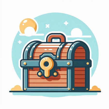 Treasure chest with key. Vector illustration in flat cartoon style.のイラスト素材