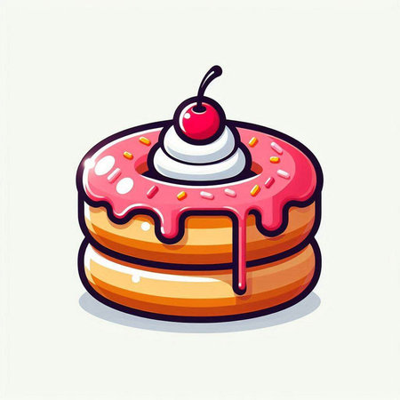 Illustration of a donut with a cherry on a white backgroundのイラスト素材