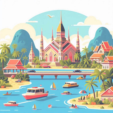 Thailand travel background. Landmarks of Thailand. Vector illustration.のイラスト素材