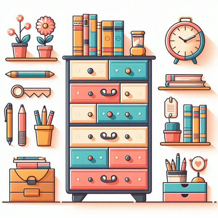 Furniture and office supplies. Vector illustration in flat style.のイラスト素材