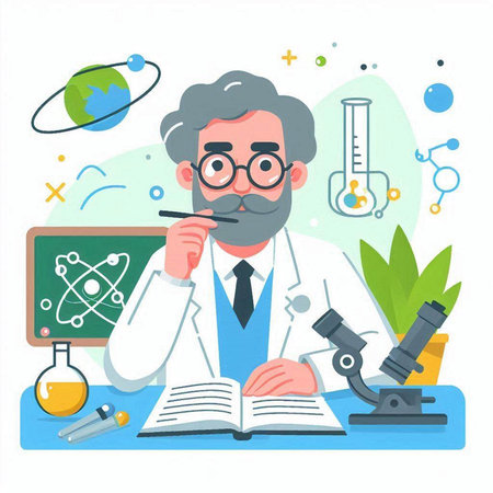 Scientist working in the laboratory. Vector illustration in cartoon style.のイラスト素材