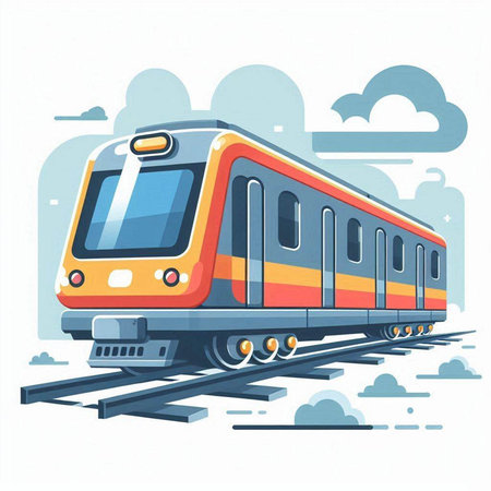 Subway train on a background of cloudy sky. Vector illustration.のイラスト素材