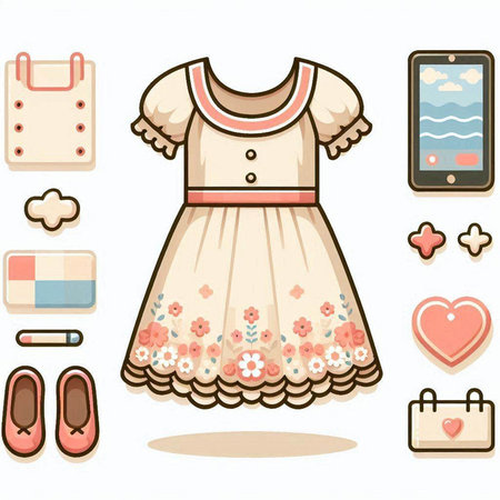 Illustration of a Cute Baby Dress and Accessories for Mother's Dayのイラスト素材