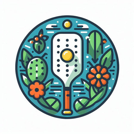 Tennis racket with flowers. Vector illustration in doodle style.のイラスト素材