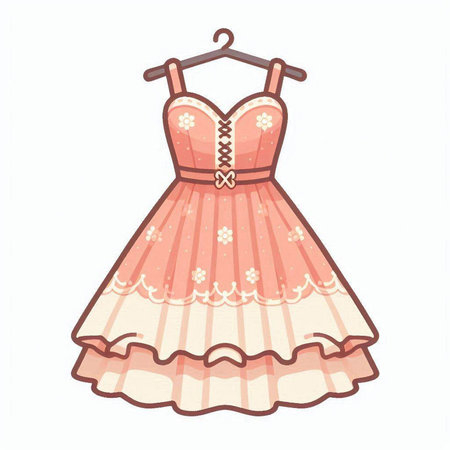 Cute pink dress isolated on a white background. Vector illustration.のイラスト素材