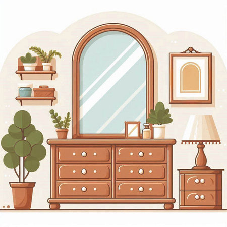 Vector illustration of a room interior with a chest of drawers.のイラスト素材