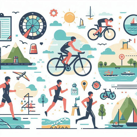 Cyclist flat icons set. Sport and active lifestyle. Vector illustrationのイラスト素材