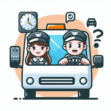 Courier and bus driver with question mark. Vector illustration.のイラスト素材