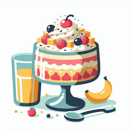 Cake with cream and berries. Vector illustration in cartoon style.のイラスト素材