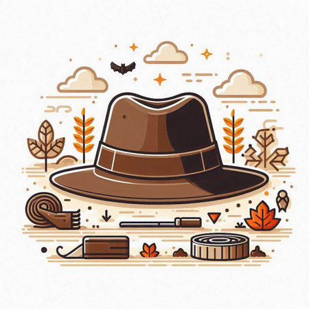 Vector illustration of a cowboy hat on the background of autumn forest.のイラスト素材