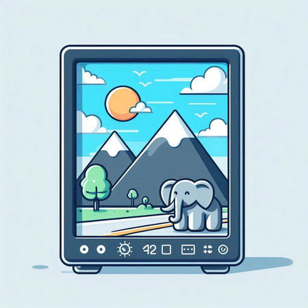 Smartphone with image of elephant in the landscape. Vector illustration.のイラスト素材